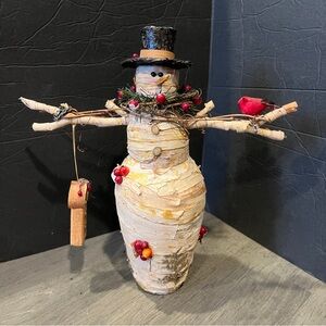Rustic Snowman Decor with Red Accents
